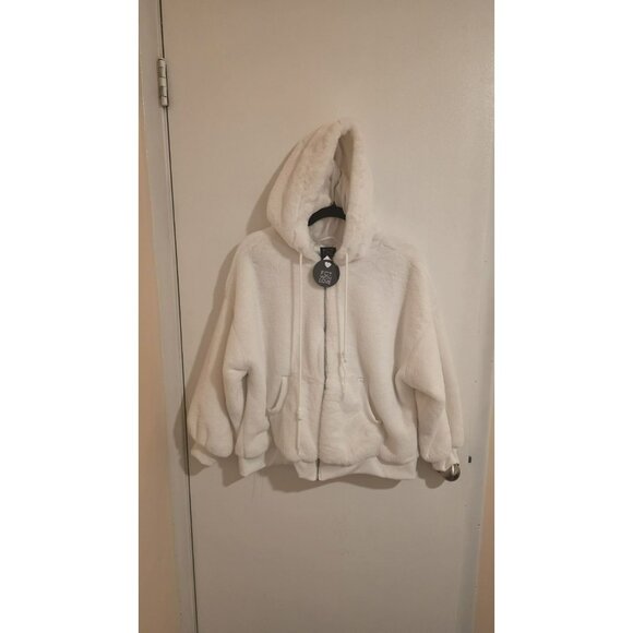 NWT FCT with Love Jacket Faux Fur Hooded Zip Fancy White Size 1X Fall Winter - Picture 1 of 11